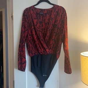 Zara Red Leopard Print Bodysuit Blouse